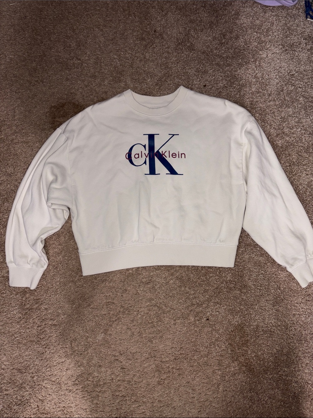 Calvin Klein White Crewneck Sweatshirt with Navy CK Logo